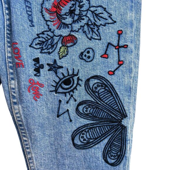 Alice & Olivia Embroidered Jeans Womens Size 26 Blue Boho Flower Hippie Skinny - Picture 3 of 10